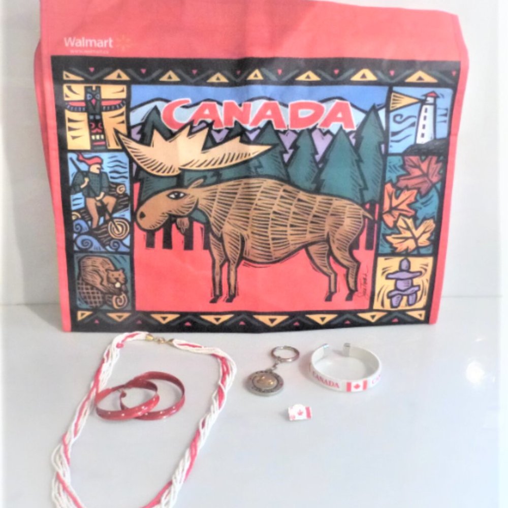 Lot CANADA ITEMS Bracelet Earrings Keychain Pin Charm Necklace Canada Bag Stick